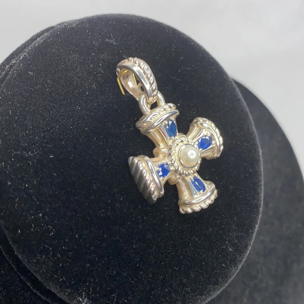 Judith Ripka Pearl and Sapphire Maltese cross Enhancer.925 - Picture 5 of 5